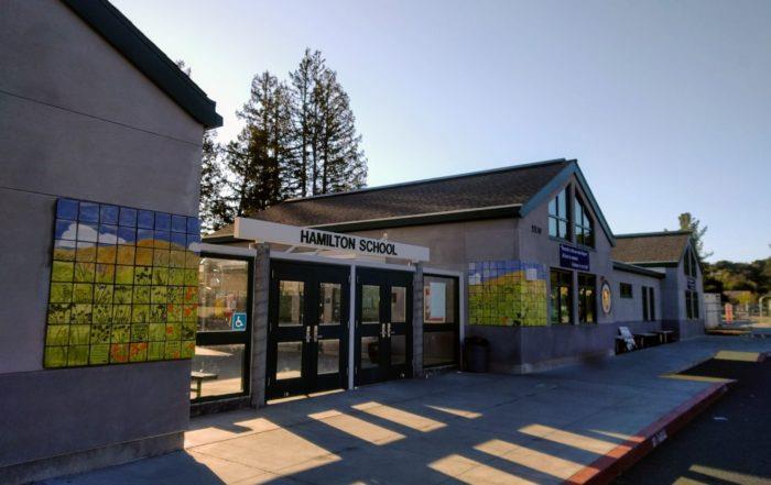The entrance to Hamilton K-8 School.
