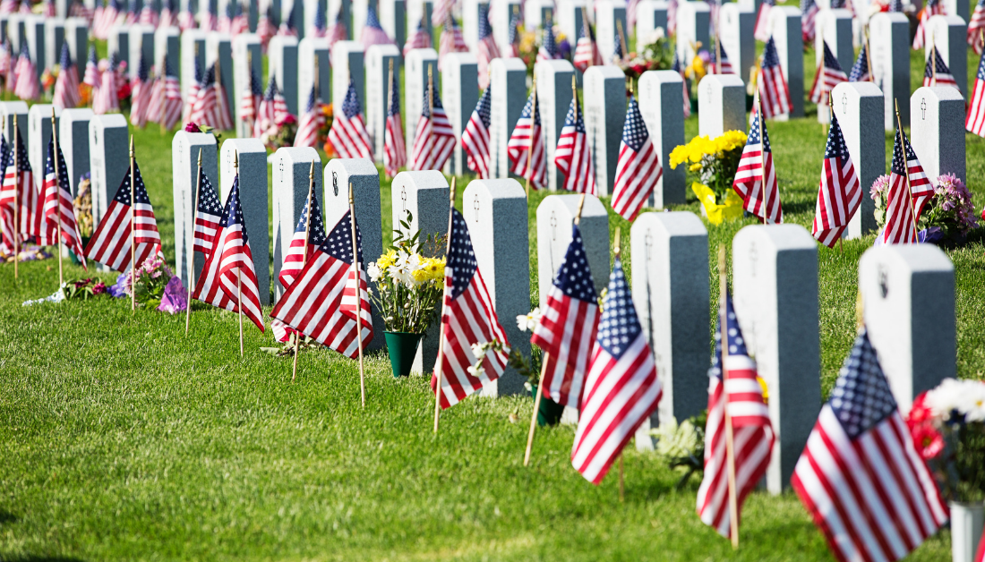 flags with veterans memorials