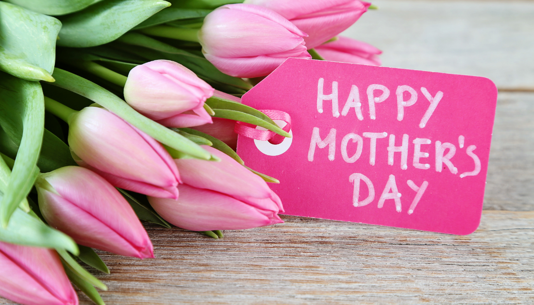pink tulips with Happy Mothers Day tag